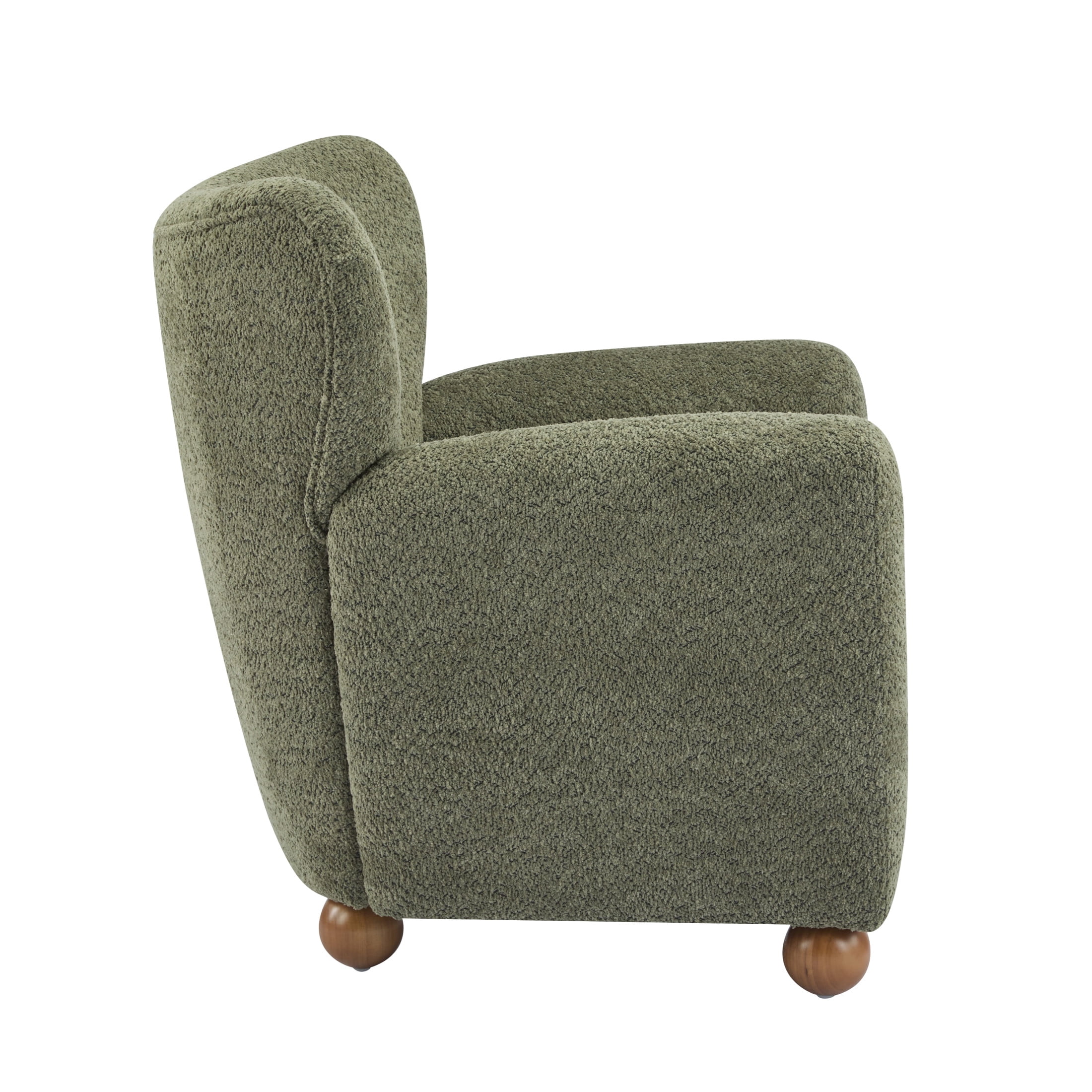 Christopher Knight Home Wingback Chair, Boucle Upholstered Accent Chair with Solid Wood Legs, Olive Green