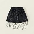 thumbnail image 5 of LNWUY Sequin Fringe Skirt Sparkly Tassel Sequin Party Skirts Belly Dance Hip Scarf Skirt for Women Girls Black 130, 5 of 9