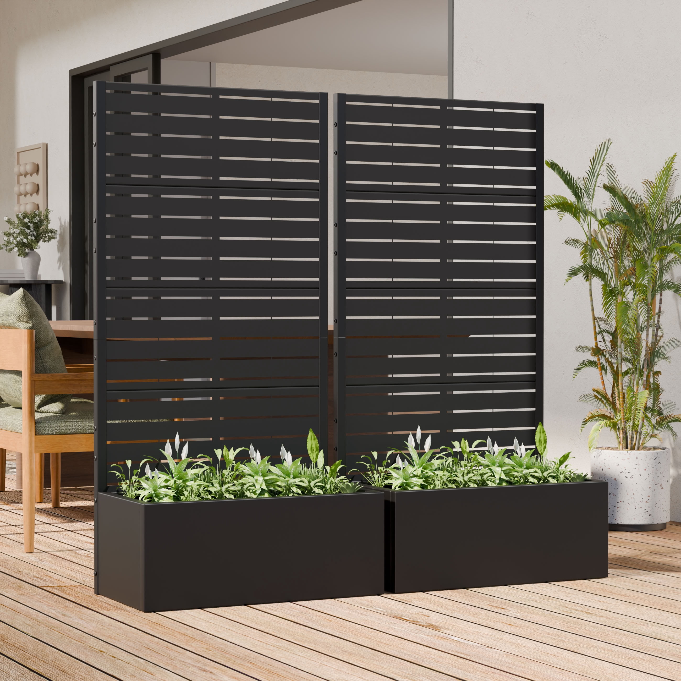 MAYEERTY 4 Panels Outdoor Metal Planter Box, Durable Weather-Resistant Planter, 2 pcs Decorative Metal Flower Box for Patio, Balcony, Garden