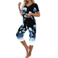 thumbnail image 4 of Viikei Women's Sleepwear Capri Set Mid-Length Lounge Pants,Women-neck Short Sleeved Pajamas and Pants Set Casual Pajamas with Pockets Dark Blue S, 4 of 7