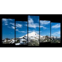 Elephant Stock Mount Baker Mountainscape Wall Art - Horizontal Multi Panel Canvas - 5 Pieceliving Room Wall Decor - Photography Nature Multi Panel - White And Gray Decor - 80" x 40"