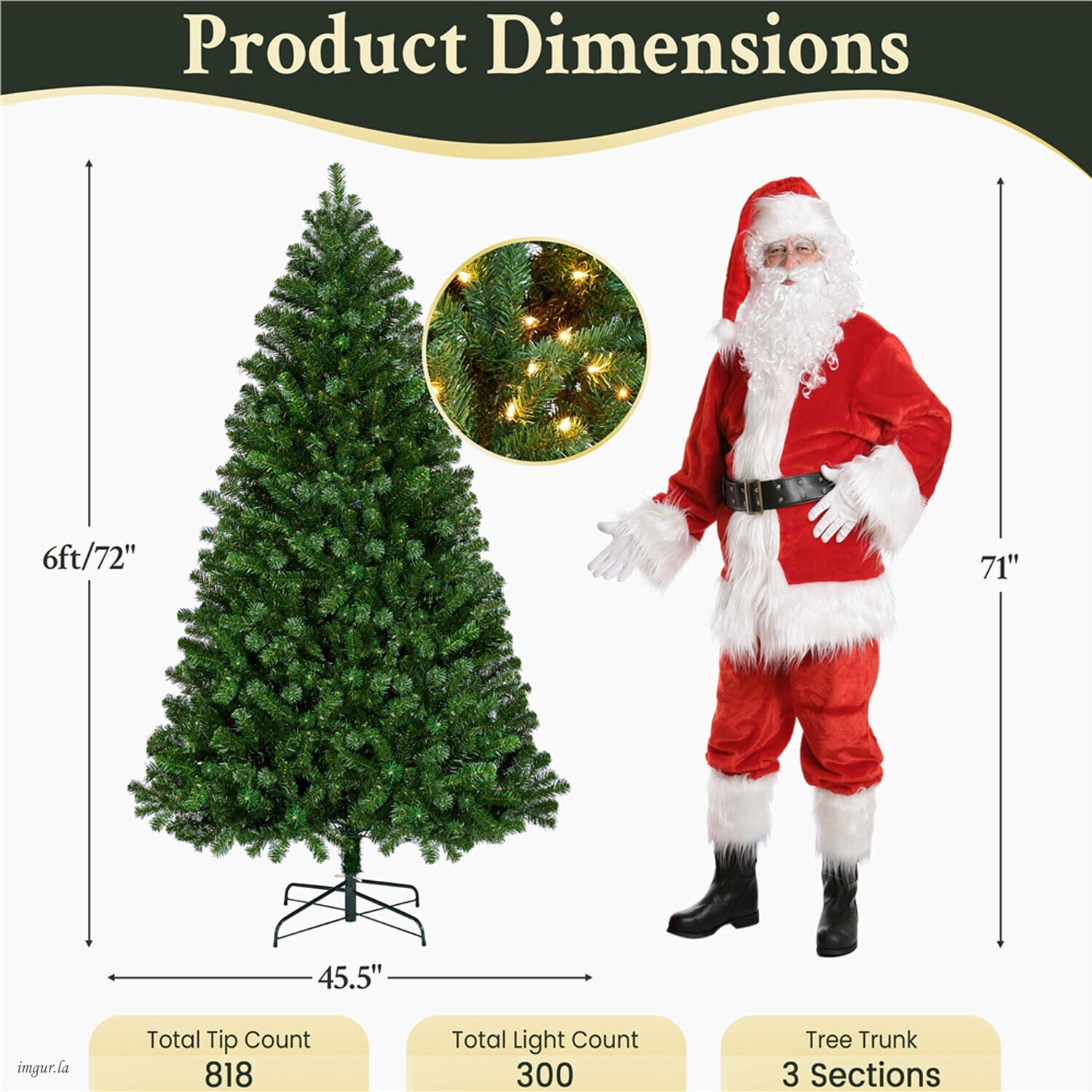 Alden Design 6FT Pre-lit Artificial Hinged Christmas Fir Tree with Stand and 300 LED Warm Lights,Green