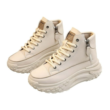 

Zizocwa Lace Up Women S Fashion Sneakers Memory Foam High Top Zipper Pu Leather Casual Shoes Non Slip Platform Walking Shoes Soft Sole Khaki Size7