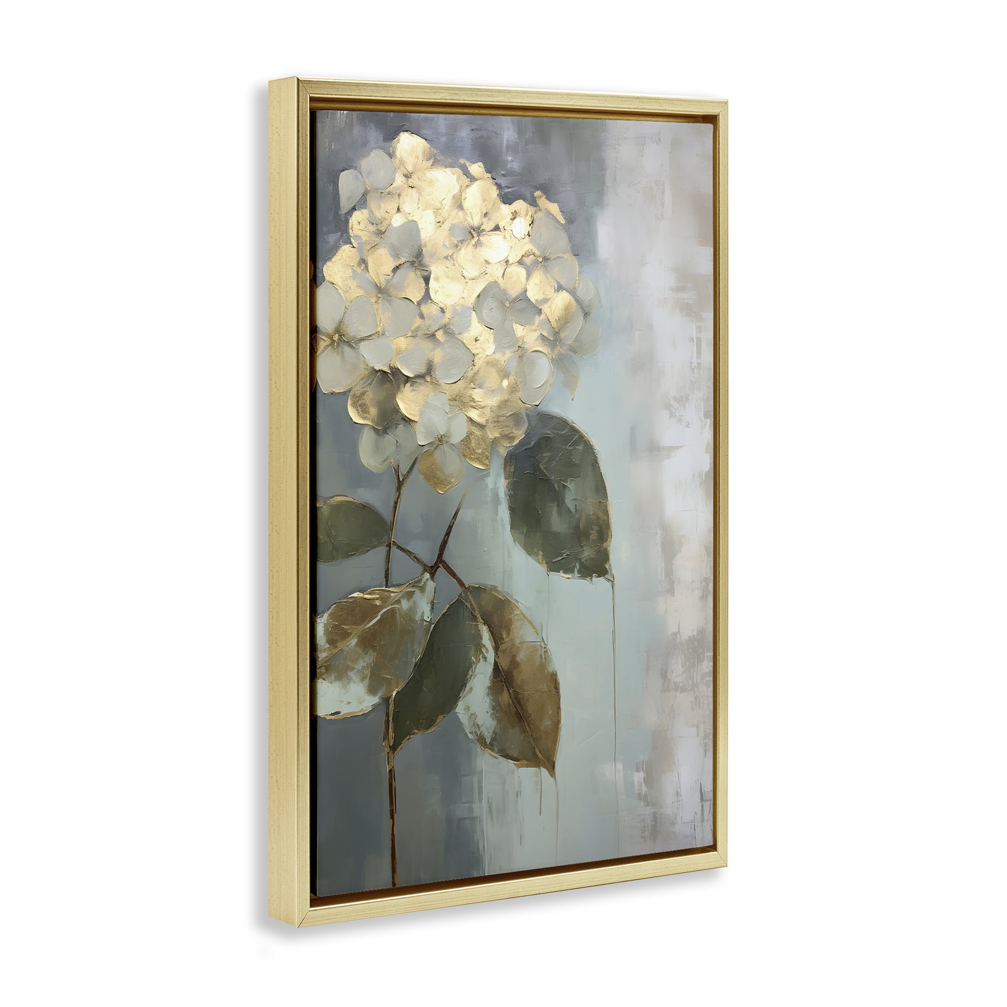Stupell Industries Distressed Hydrangea Bloom Botanical & Floral Painting Gold Floater Framed Art Print Wall Art, 21 x 31