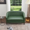 thumbnail image 3 of 50" Faux Leather Small Barrel Love Seat Settee, Diamond Tufted Back Compact Loveseat Sofa with Nailhead Trim, Modern 2-Seater Couch with Solid Wood Legs for Small Spaces, Apartments, Green, 3 of 15