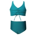 thumbnail image 4 of HAOTAGS Girls Swimsuit 2-Piece, Pleated Tops with High Waist Swim Bottoms Bikinis Summer Beach Sport Bathing Suit Green Size 7, 4 of 8