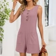 thumbnail image 4 of Women's Sleeveless Button Front Romper with Pockets Casual Summer Loose Fit Short Jumpsuit, 4 of 6