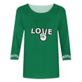 thumbnail image 4 of Hauts pour Femmes Manches Trois-Quarts Cœur Saint-Valentin Col Rond Imprimé Décontracté T-Shirt Ample Vert G, 4 of 5