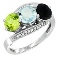 thumbnail image 1 of 14K White Gold Natural Peridot, Aquamarine & Black Onyx 3 stone Ring Round 6mm Diamond Accent, size 5, 1 of 2