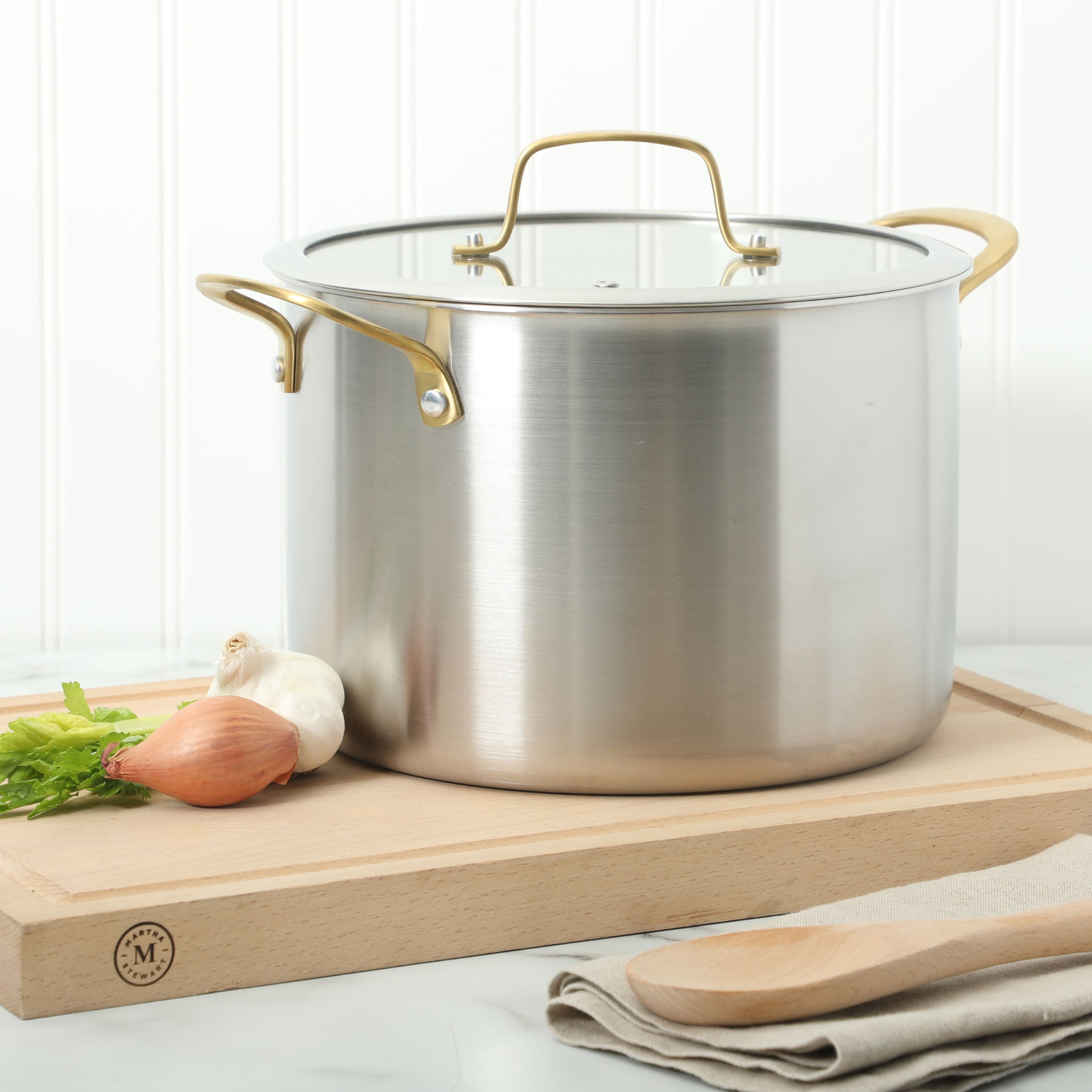 Martha Stewart Midvale Stainless Steel 8 quart Stock Pot with Gold Handle