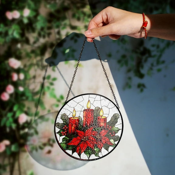 Christmas Stained Glass Suncatcher, Holiday c Art, Festive Window Hanging, Poinsettia Decor, Unique Gift for Women, Mothers day gift
