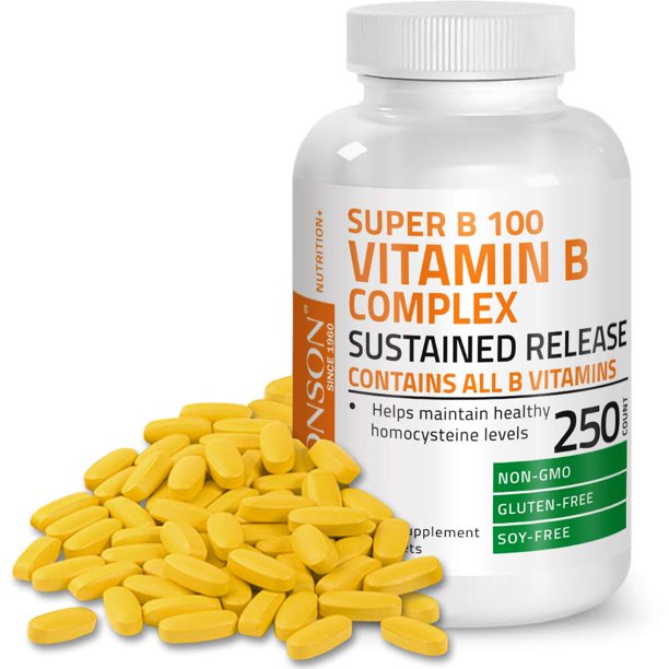 Bronson Vitamin B 100 Complex High Potency Sustained Release (Vitamin B1, B2, B3, B6, B9 Folic