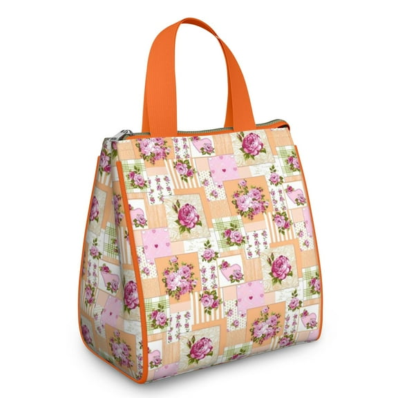 Pioneer Flower Floral Print Pattern Insulated Lunch Bag for Women & Adults,Large Portable Soft Cooler Lunch Bag,Thermal Food Storage Tote with Pearl Cotton,8.66L,8.75x5.75x9.5 Inch