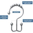 thumbnail image 4 of Shower Curtain Hooks Rings, Rust-Resistant Metal Glide Shower Hook, 12pk Double Hook for Bathroom Shower Rods Curtains, Silver, 4 of 8