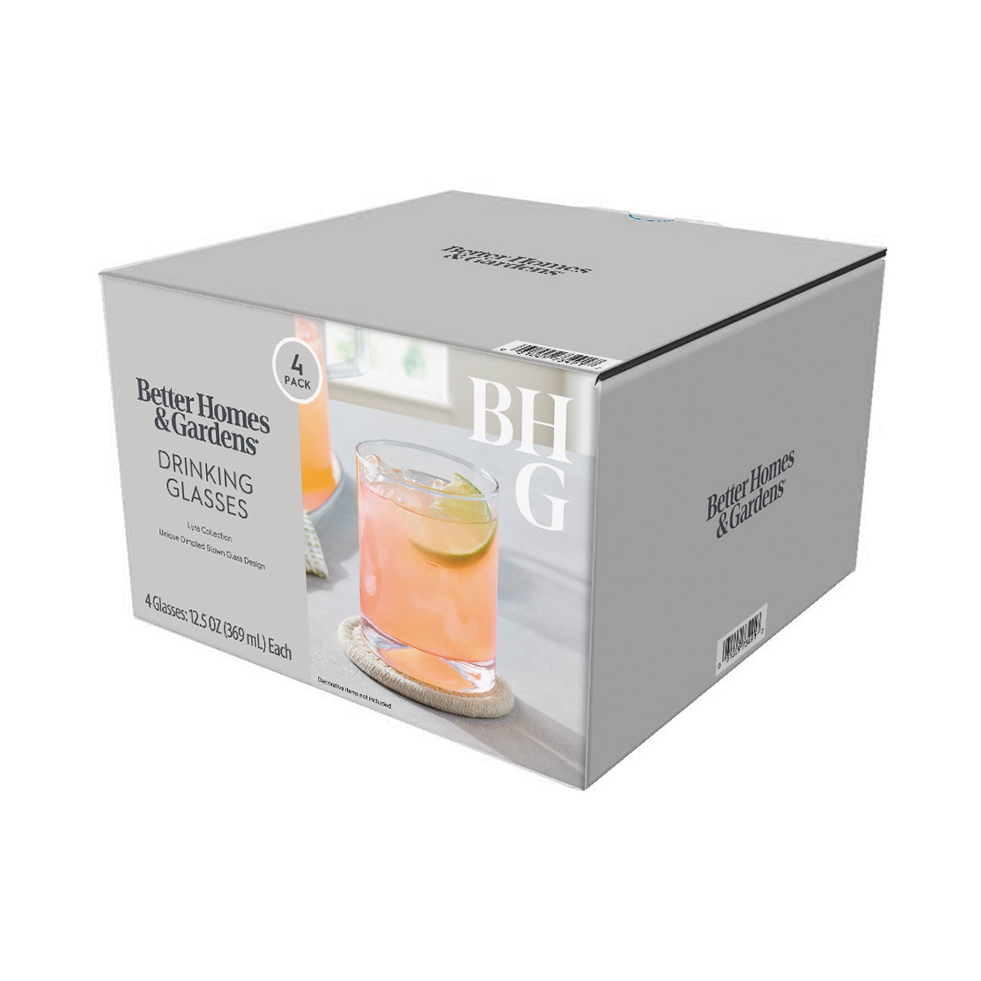 (3 pack) Better Homes & Gardens Lyra Drinking Glasses, 12.5 oz, Set of 4
