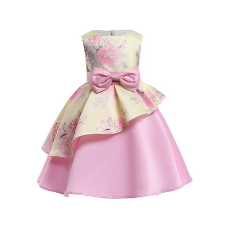 

UPAIRKIDS Kids Baby Girls Bowknot Princess Dress Bridesmaid Ball Gown Yellow 3T-4T
