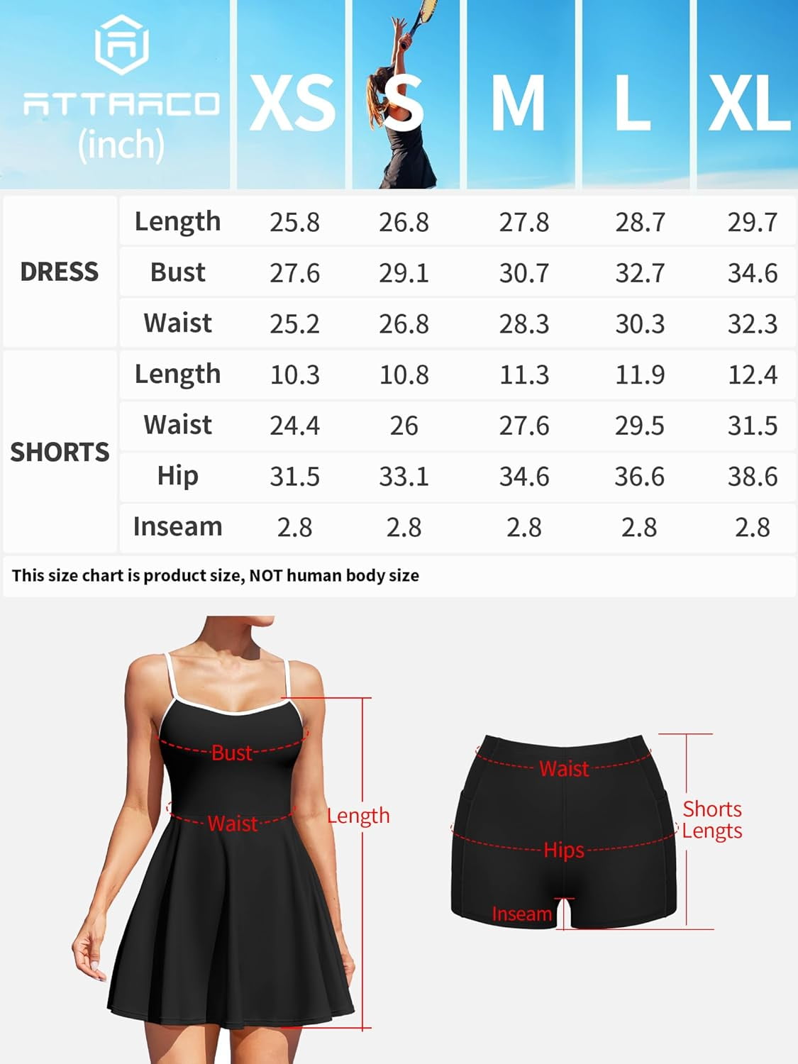 ALove Womens Tennis Outfit Sports Dress with Shorts Tennis Dress Workout Adjustable Exercise Workout Athletic Golf Exercise Dress