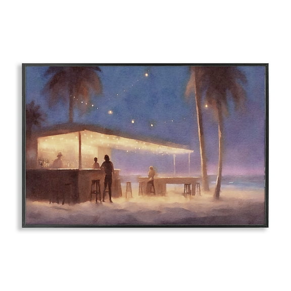 Stupell Industries Evening Beach Bar Nautical & Beach Painting Black Framed Art Print Wall Art, 18 x 12