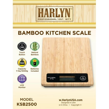 Harlyn Multifunction Digital Food & Kitchen Scale - Natural Bamboo Design - 11 LB Capacity - Tare Function - Backlit LCD - Auto Shutoff (cooking, baking, jewelry weight, portion