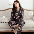 thumbnail image 3 of Pijama de seda satinada para mujer, ropa de dormir con botones, para invierno, 2 piezas, 3 of 3