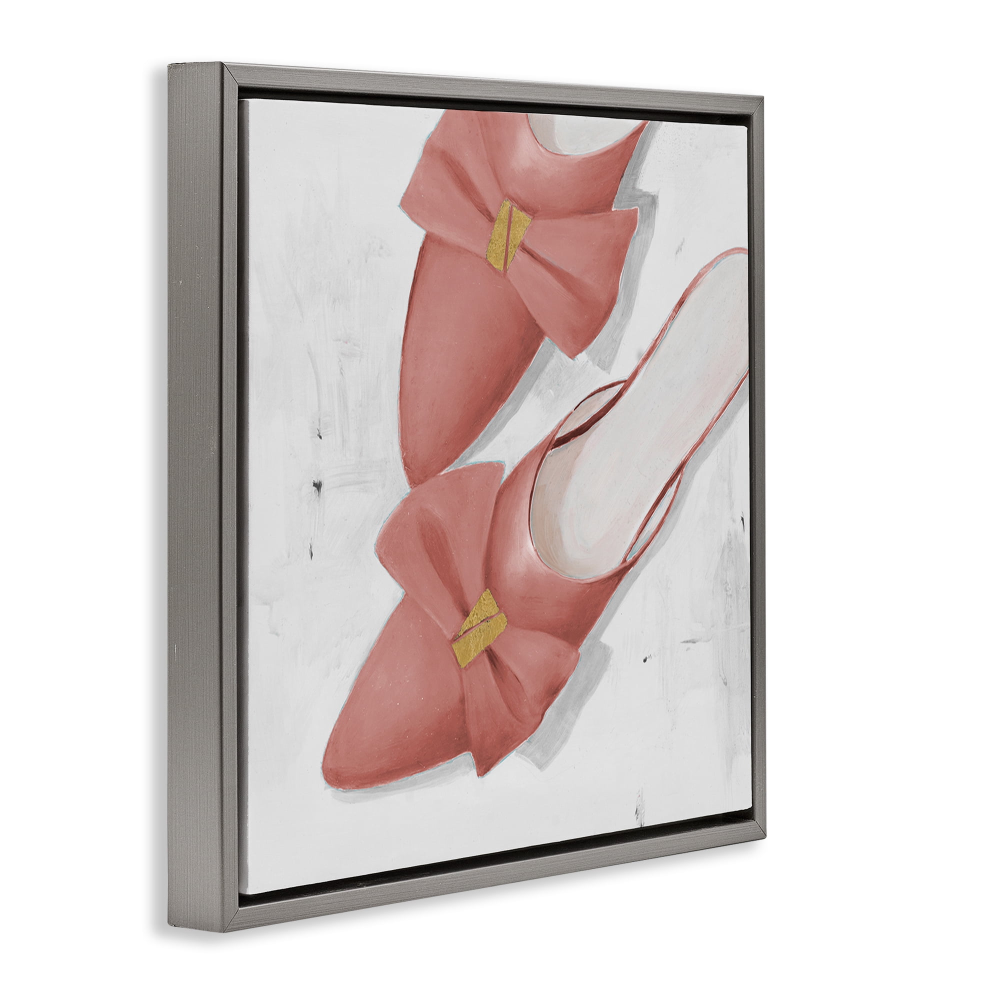 Stupell Industries Pink Kitten Heels Fashion Painting Gray Floater Framed Canvas Art Print Wall Art, 18 x 18