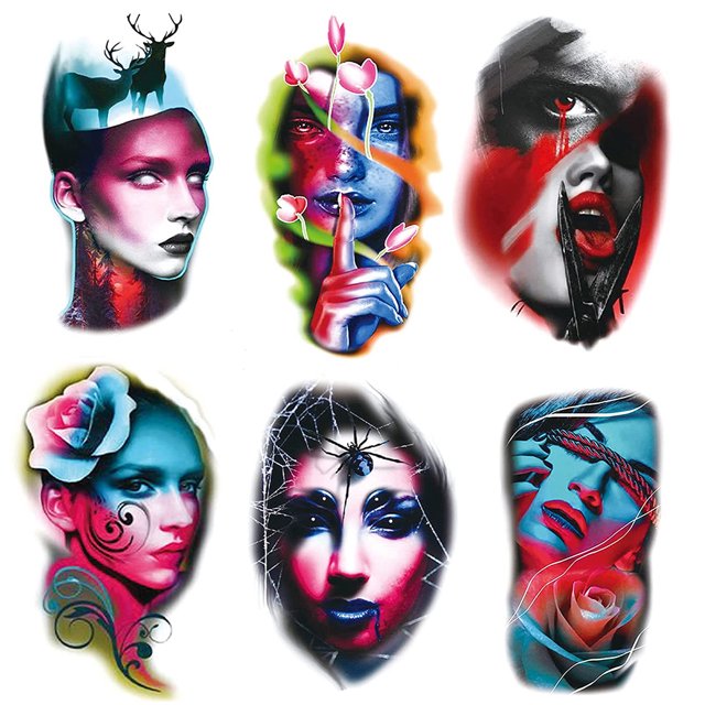 Etiqueta Engomada Del Arte Tatuaje 6 Piezas Conveniente Animal Desechable Impermeable para Hombres Mujeres