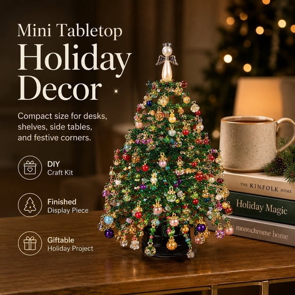DIY Beaded Christmas Tree Kit, 3D Crystal Pearl Bead Craft Set, Handmade Sparkling Holiday & Winter Tabletop Decor