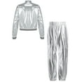 thumbnail image 2 of TiaoBug Kids Girls Hip Hop Jazz Dance Outfits Metallic Long Sleeve Zipper Jacket Coat with Pants Silver 16, 2 of 6
