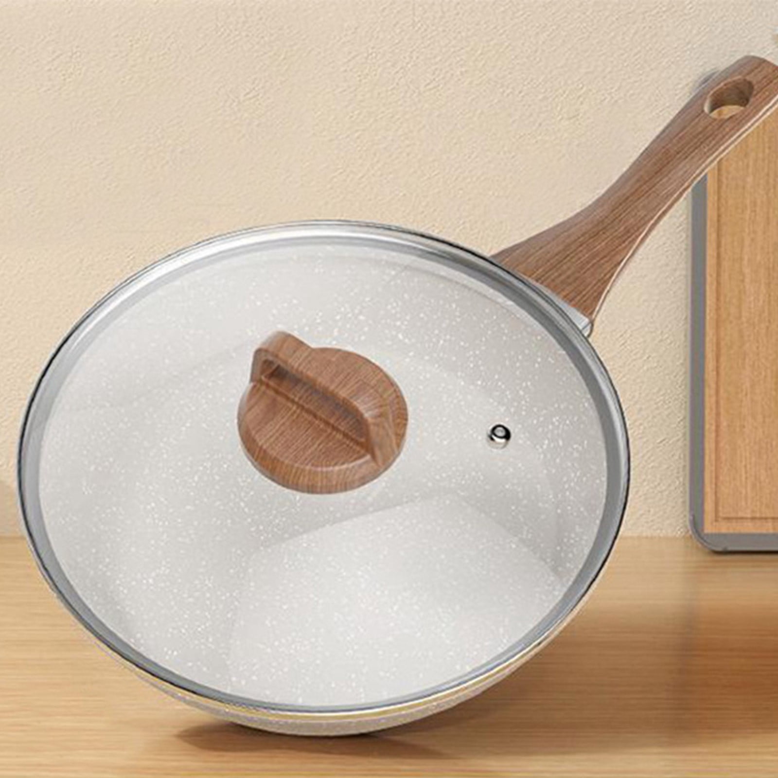 Jpxdew Non Stick Ceramic Frying Pan with Lid,Induction Compatible Omelette Pan,Heat Resistant Handle,Even Heat Distribution,Easy to Clean,Versatile Cooking Options-Beige,17.72x10.24x5.71in