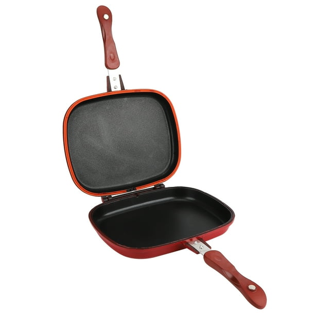 Sartén antiadherente cuadrada roja de doble cara de 28 cm para barbacoa y cocina.