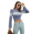 thumbnail image 6 of hirigin Women Knit Crop Sweater Casual Striped Contrast Color Long Sleeves Pullover Knitwear Tops Streetwear, 6 of 8