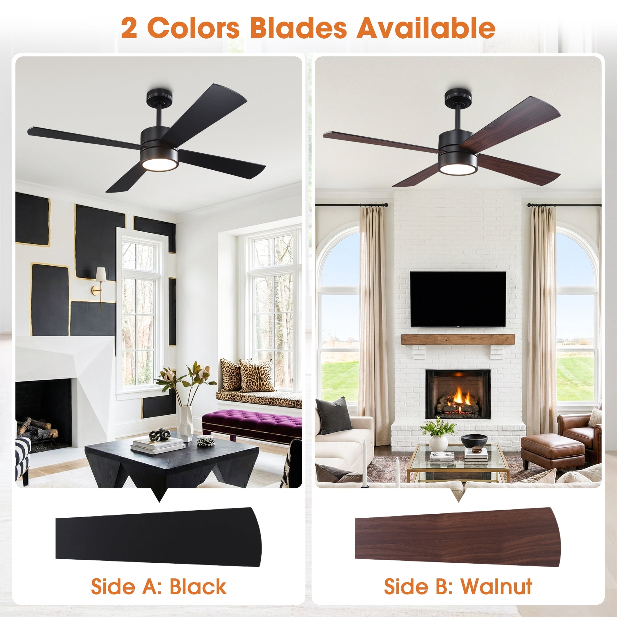 Parrot Uncle Modern 52" 4-Blade RGB LED Smart Ceiling Fan with Remote and APP Control, 3-CCT Dimmable LED Ceiling Fan