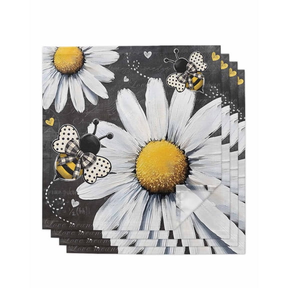 Hokiten Kitchen Dinner Napkins Set of 4 Daisy Bee Cloth Napkins Reusable Washable Table Napkins for Weddings Cocktail Parties Holiday Table Decor 20x20 Inch