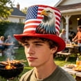 thumbnail image 4 of BiFandian 4th of July American Flag Tall Top Hat, Patriotic Red White Blue Star Stripe Party Hats, Wide Brim Star Printed Tall Cylinder Hat for Independence Day Memorial Day Decor, 4 of 7