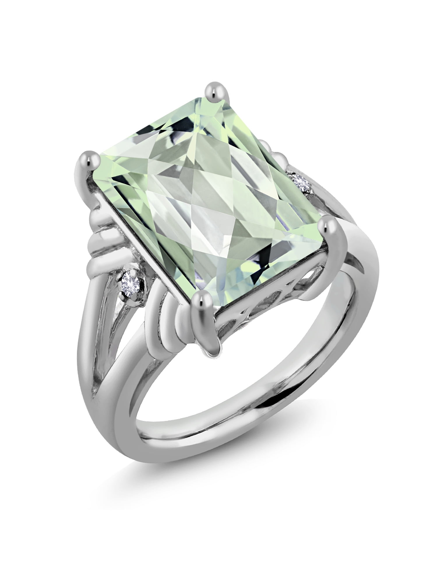 Gem Stone King 3.00 Ct Cushion Green Prasiolite White Created Sapphire 925 Sterling Silver Ring Gem Stone King 3.00 Ct Cushion Green Prasiolite White Created Sapphire 925 Sterling Silver Ring
