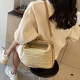 thumbnail image 3 of Fashionable Straw Cross-Body Bag Handbag Khaki Patchwork Brown, 3 of 5