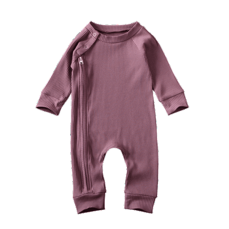 

Newborn Baby Boys Girls Romper Infant Long Sleeve Shoulder Buttons One-Piece Zipper Jumpsuit Playsuit