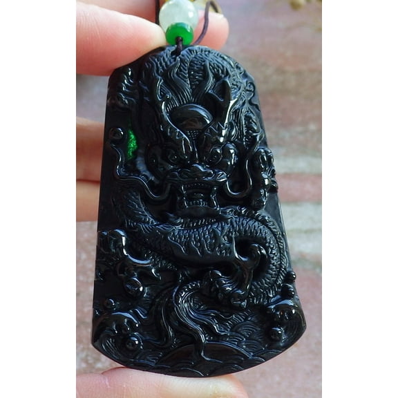 Certified Green Black Burma 100% Natural A Jade jadeite Pendant Dragon Bead Necklace 590357 TN