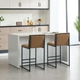 thumbnail image 5 of Set of 2 Counter Height Bar Stools, Upholstered Linen Bar Chairs, Metal Footrest and Frame for Kitchen,Dining Room (Coffee), 5 of 11