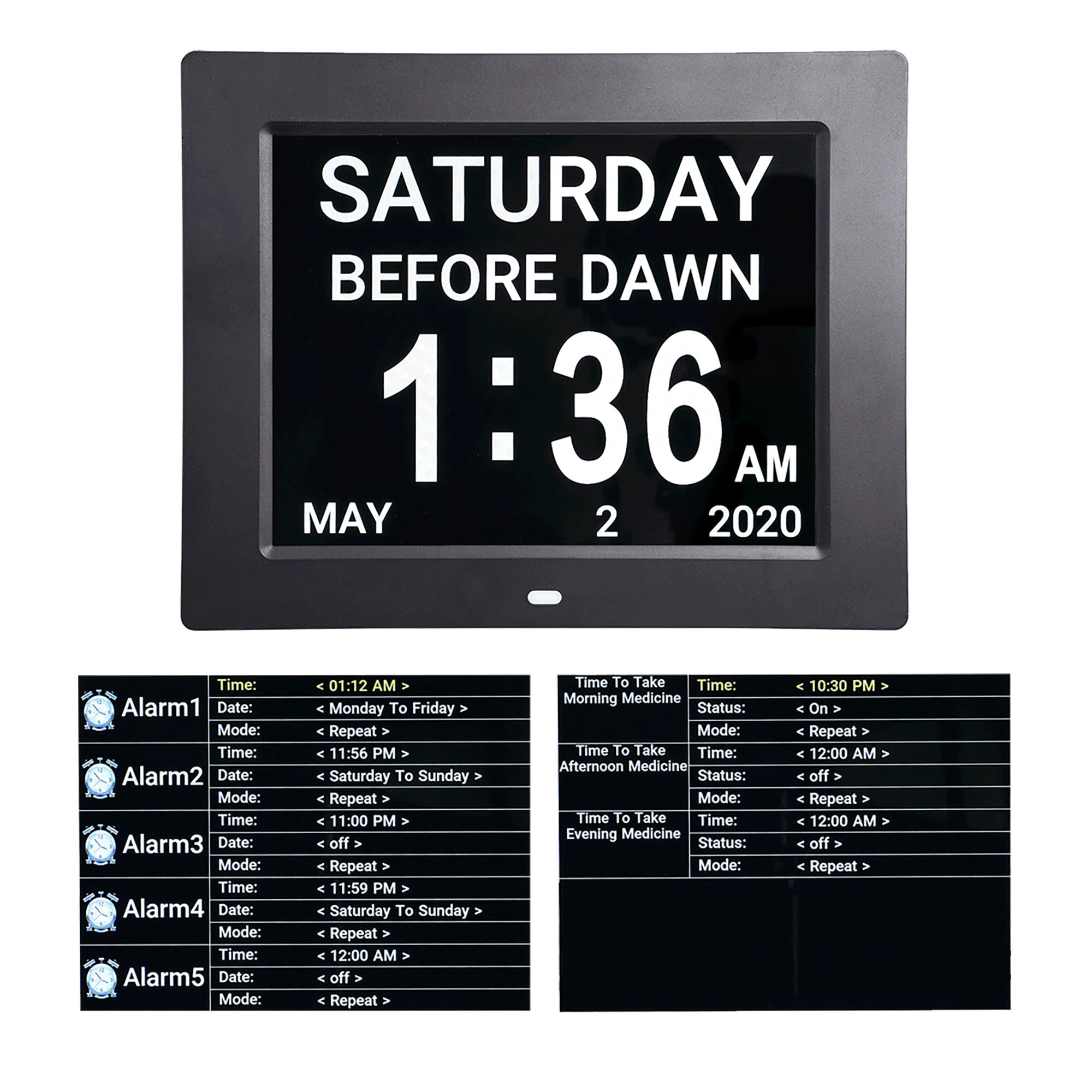 Yescom 8" LCD Day Clock Digital Calendar Alarm Large Dementia Table Home Office 2 Pack