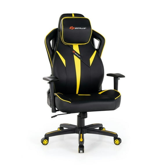 Resenkos Gaming Chair Computer Chair Office Chair, Ergonomic Gaming Chair with Adjustable Height and Reclining Backrest-Yellow