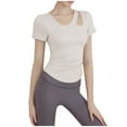 thumbnail image 2 of Tejiojio Women's Seamless Sports Yoga Top Built-in Bra Short Sleeve Buttery Soft Casual Gym T-Shirt, 2 of 8