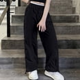 thumbnail image 6 of ATOGUTA Cargo Pants Girls Wide Leg School Uniform Pants Kids Elastic Waist Flowy Summer Beach Lounge Trousers with Pockets Size 5T-15, Black, 6 of 7