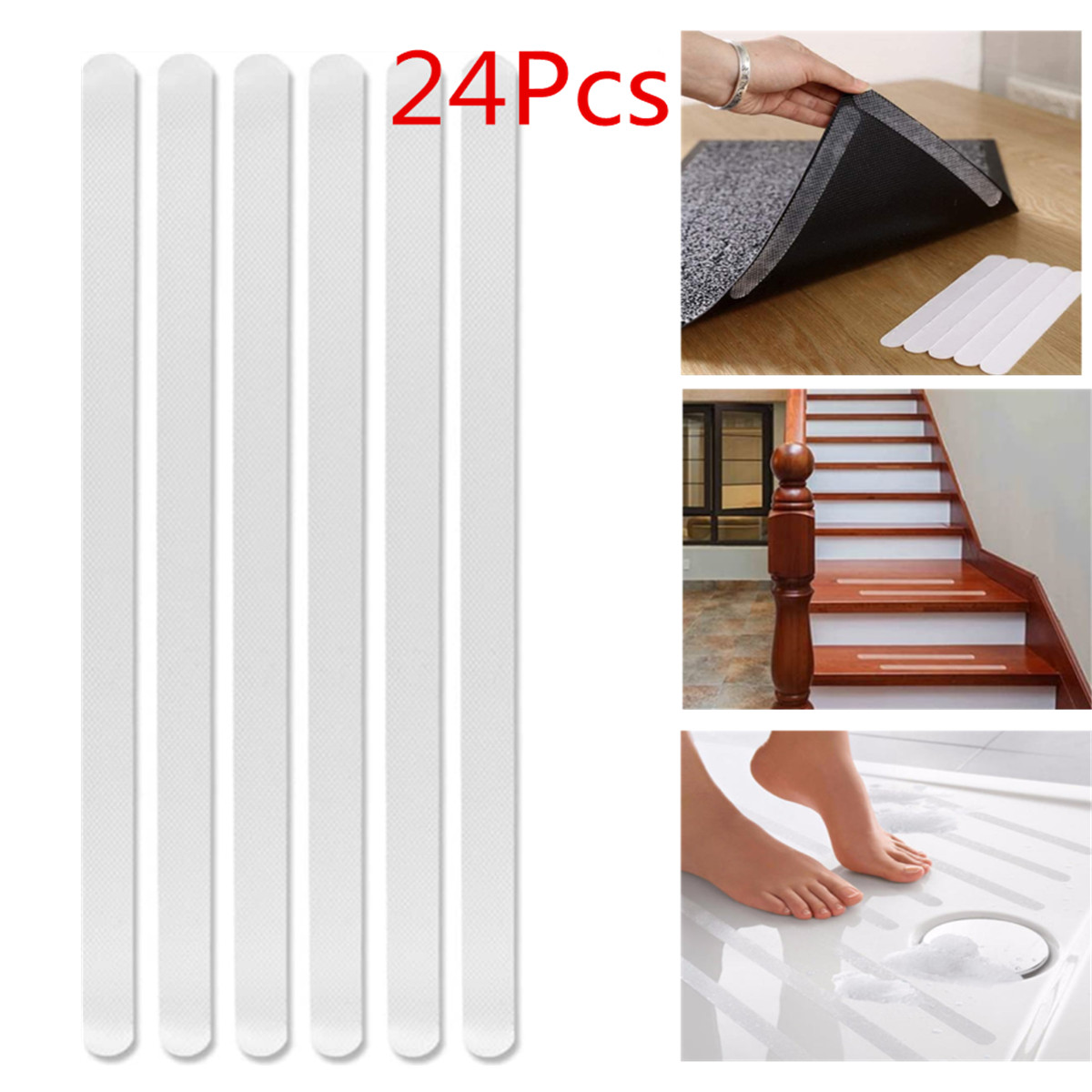 24Pcs Antislip Strips, Safety Shower Treads Stickers, Bathtub Non Slip