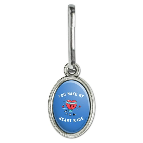 You Make My Heart Race Funny Humor Antiqued Oval Charm Clothes Purse Suitcase Backpack Zipper Pull Aid