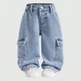 thumbnail image 2 of KEXE Pants For Boys Little Kids Pull-On Side Pocket Baggy Denim Trousers Elastic Waist Daily Bottoms（Blue,7-8 Years）, 2 of 7