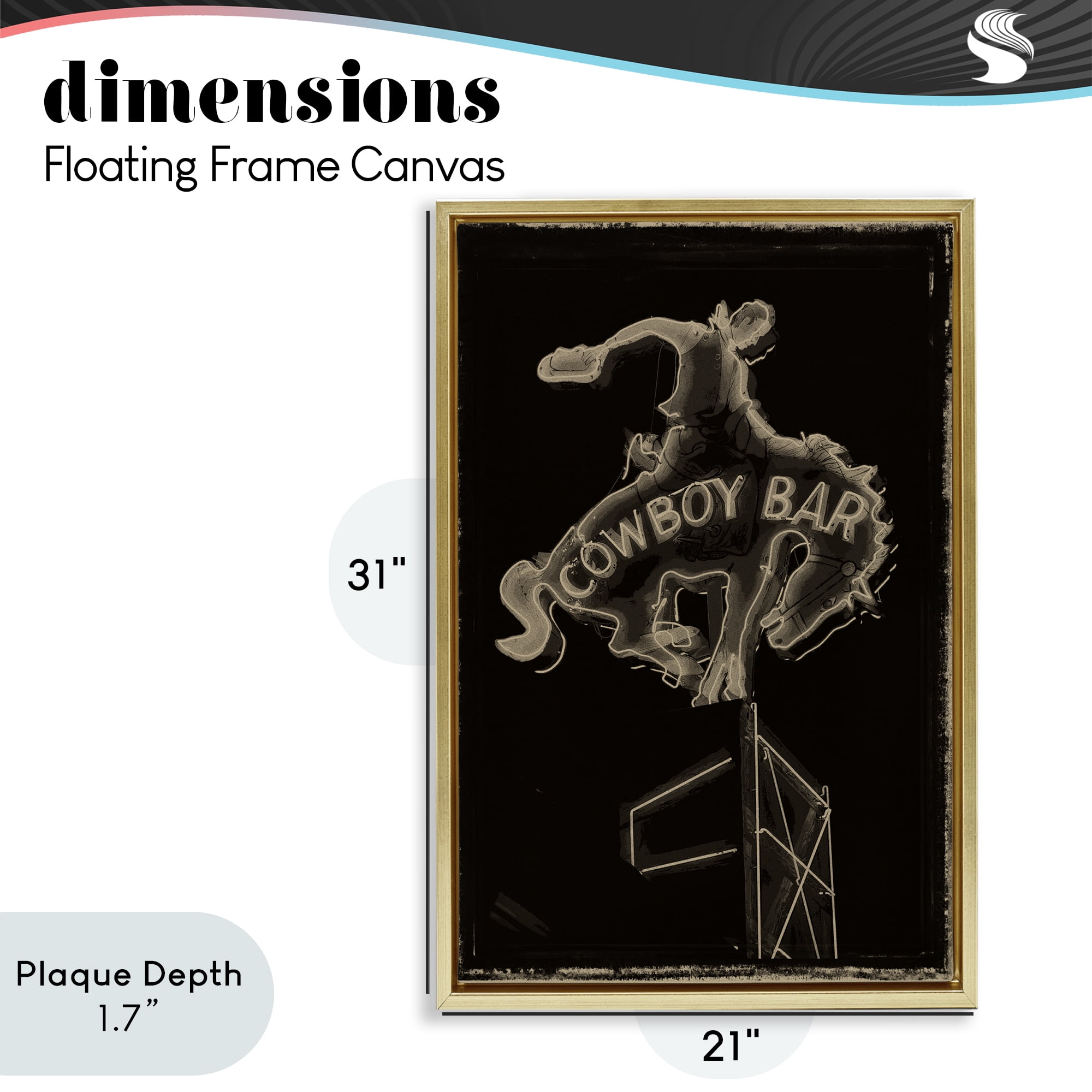 Stupell Industries Cowboy Bar on Black Gold Framed Floater Canvas Wall Art, design by Grotto Studios