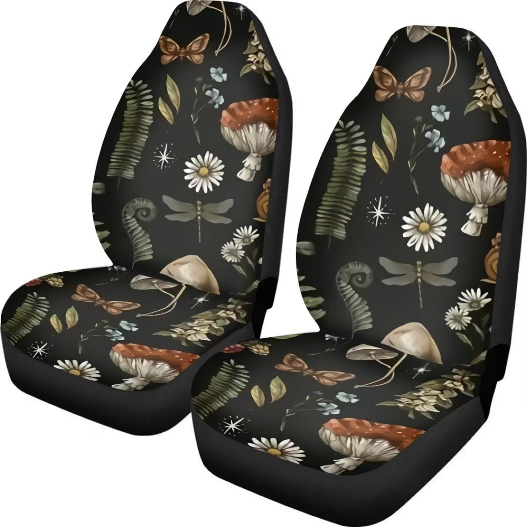 Renewold Plant Aesthetic Car Seat Cover Flower Dragonfly 2pcs Front