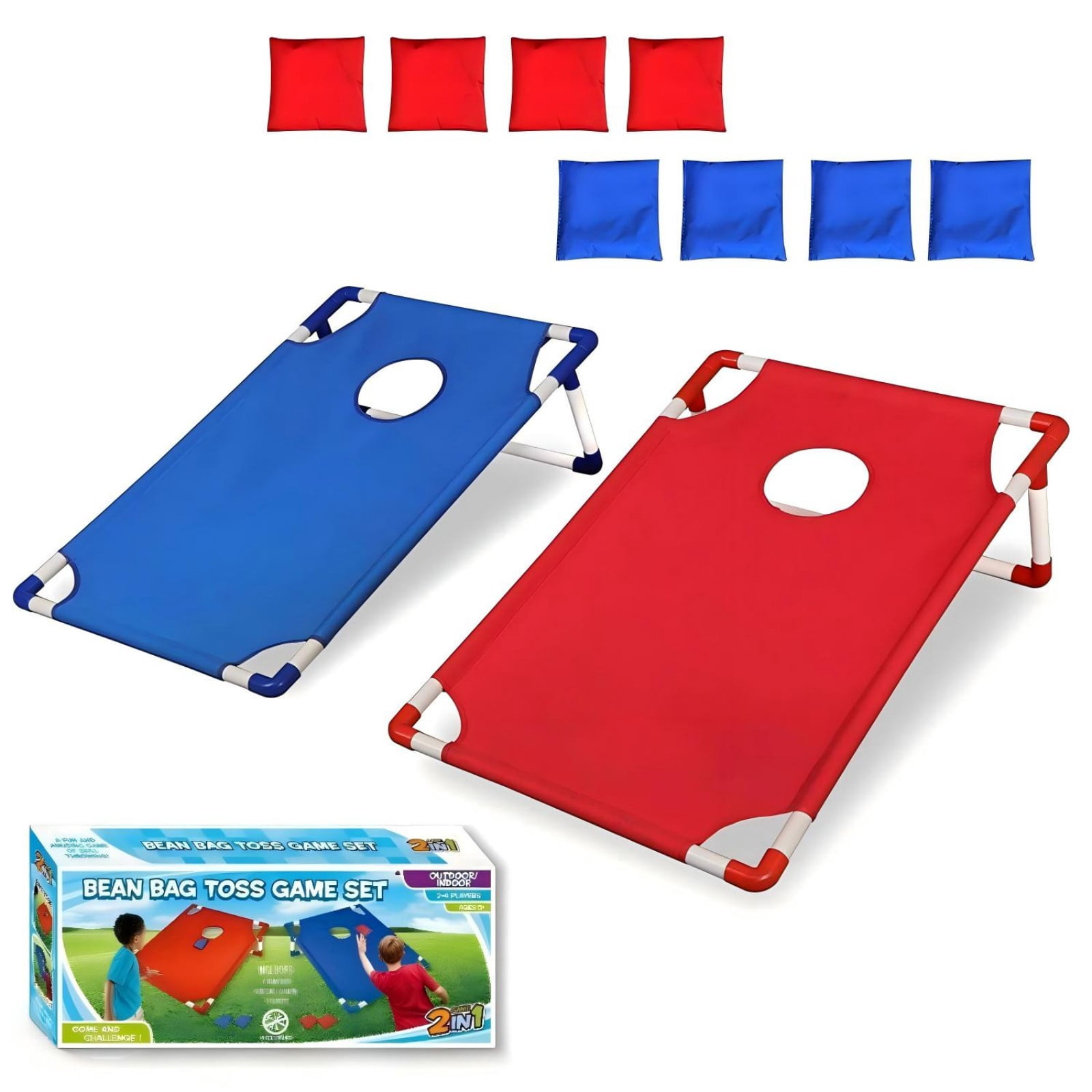 Family Party Cornhole Game Set - Foldable Portable Board with Toss Bags, Indoor Outdoor Backyard Garden Yard Toy for All Ages