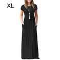 thumbnail image 1 of Robe Longue Manches Courtes Été Maxi Robe Unie Maxi Robe Couleur Femme, Noir, TG, 1 of 9